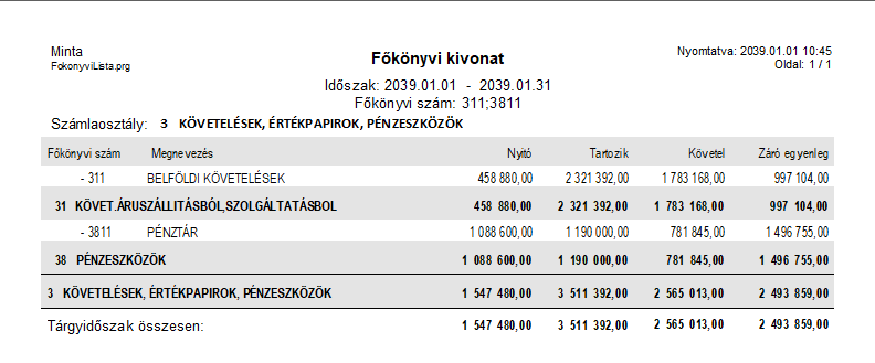 Főkönyvi Lista Nyomtatás