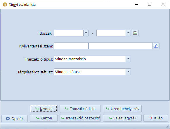 Tárgyieszköz Lista