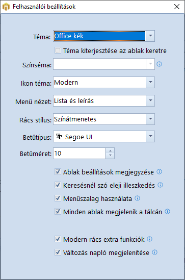 Felhasználói Beállítások