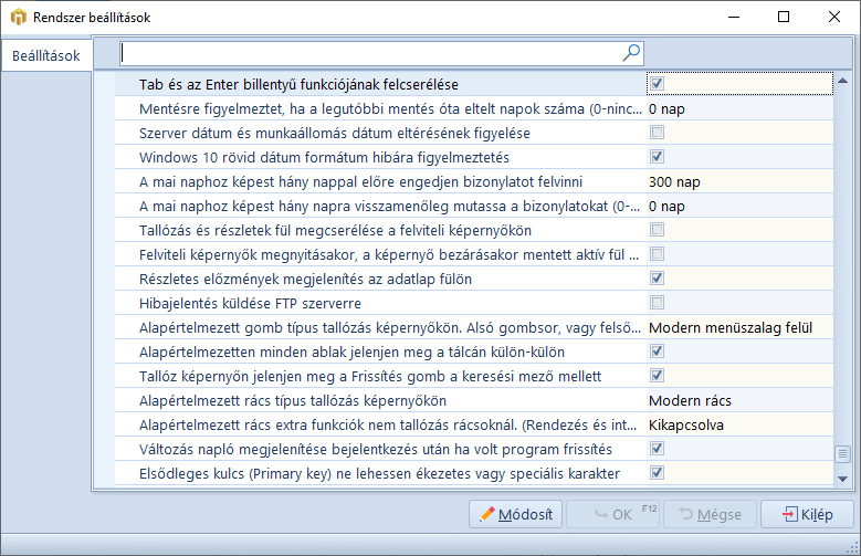 Rendszer Beállítások