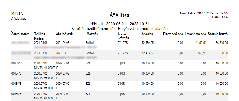 Nyitott és Kiegyenlített Lista Nyomtatás